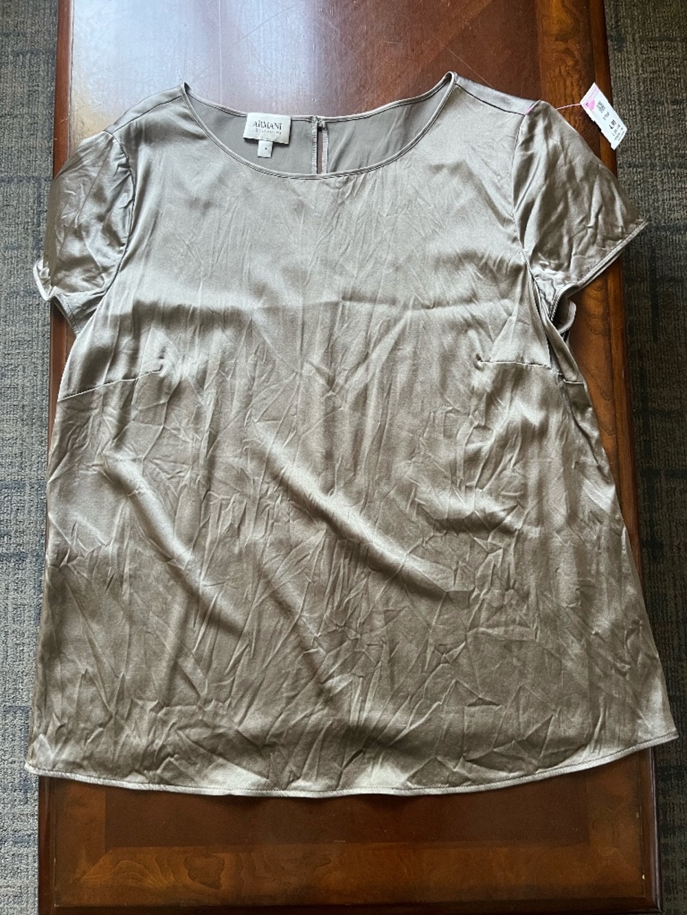 ARMANI COLLEZIONI | Beige Silk Blouse Top | Size 14 ARMANI